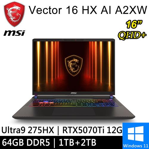微星 Vector 16 HX AI A2XWHG-268TW-SP6 16吋 灰(U9/64G/1T+2T/RTX5070Ti/W11)特仕筆電