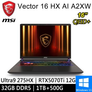 微星 Vector 16 HX AI A2XWHG-268TW-SP1 16吋 灰(U9/32G/1T+500G/RTX5070Ti/W11)特仕筆電