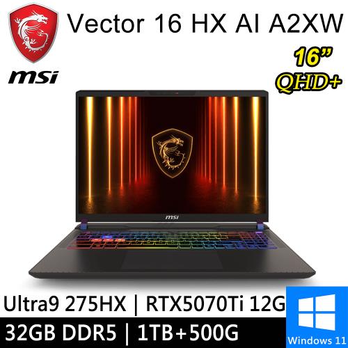 微星 Vector 16 HX AI A2XWHG-268TW-SP1 16吋 灰(U9/32G/1T+500G/RTX5070Ti/W11)特仕筆電
