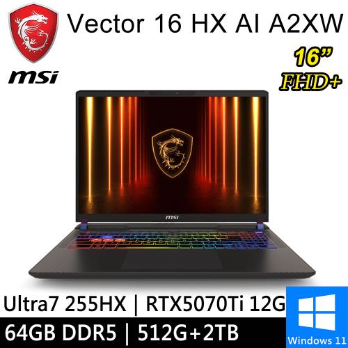 微星 Vector 16 HX AI A2XWHG-049TW-SP10 16吋 灰(U7/64G/512+2T/RTX5070Ti/W11)特仕筆電