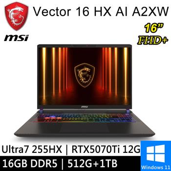 微星 Vector 16 HX AI A2XWHG-049TW-SP4 16吋 灰(U7/16G/512G+1T/RTX5070Ti/W11)特仕筆電