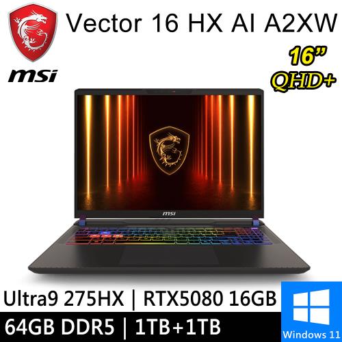 微星 Vector 16 HX AI A2XWIG-014TW-SP8 16吋 灰(U9/64G/1T+1T/RTX5080 16G/W11)特仕筆電