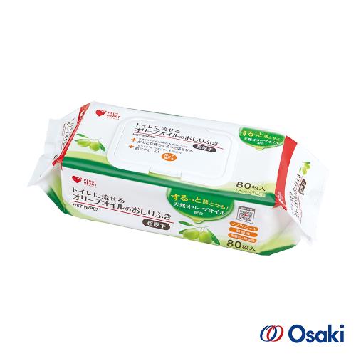 日本Osaki-橄欖油濕紙巾(含蓋)80枚入x6包 (可沖馬桶)
