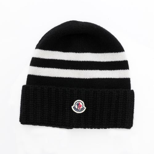 Moncler 條紋logo羊毛冷帽(黑/白)