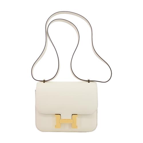 Hermes 愛馬仕 Mini Constance 18cm Swift 小牛皮斜背包(I2奶油白/W刻/金釦)