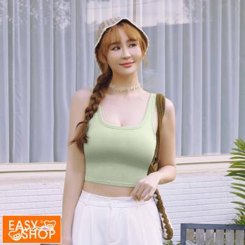 【EASY SHOP】短今同款-Banana Pie-BRA TOP方領後腰交叉涼感背心-綠