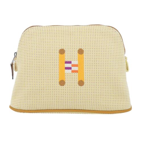 Hermes 愛馬仕 Bolide Crazy H 刺繡帆布收納包(迷你/檸檬黃/赭)