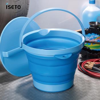 日本ISETO 日製伸縮折疊式防滑水桶(附蓋子)-8L-多色可選