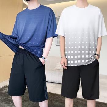 【Heart:W 新職人】★漸層方格冰絲套裝(T恤/上衣/舒適/百搭)