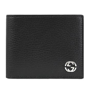 GUCCI 610464 金屬G LOGO荔枝皮革對開六卡短夾.黑