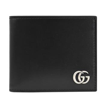 GUCCI 428726 GG Marmont 滑面皮革金屬LOGO對開短夾.黑