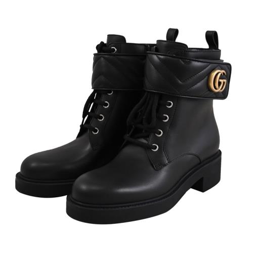 GUCCI 670397 Marmon GG 經典LOGO側拉鍊短靴.黑 37號