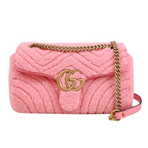 GUCCI 443497 GG Marmont 柔軟羊毛絎縫翻蓋肩背/斜背包.粉