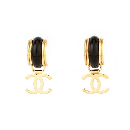 Chanel 雙C耳環(金/半月形咖啡色琺瑯垂墜純色logo)