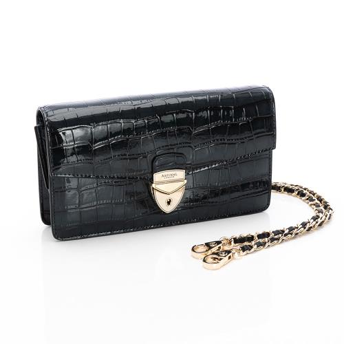 AOL Mayfair2 手拿/肩背包(午夜藍)(鱷魚壓紋/金黑雙色鍊帶)