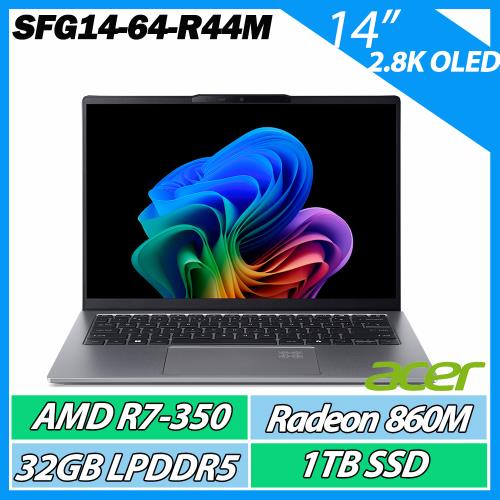 ACER 宏碁 Swift GO SFG14-64-R44M 銀 (R7-350/32G/1TB/14吋) 2.8KOLED AI文書效能輕薄筆電