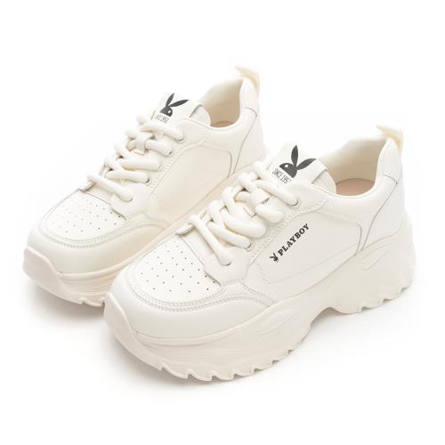 【PLAYBOY】玩樂Plus真皮美腿厚底老爹鞋-PY1070白