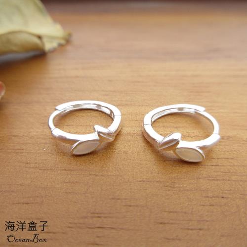 【海洋盒子】清新自然嫩芽枝葉白蝶貝針式925純銀易扣耳環.圈圈耳環