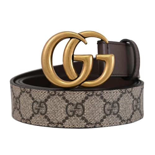 GUCCI 625839 GG Supreme 經典LOGO花紋皮革皮帶.棕邊