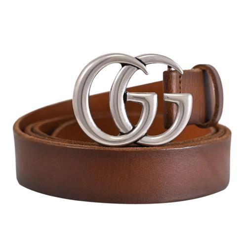 GUCCI 414516 GG Marmont 金屬雙G LOGO毛邊穿扣式皮帶.深棕