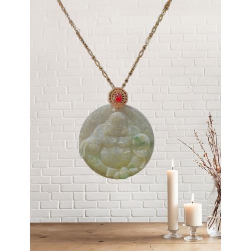 【戴昇金】翡翠A貨彌勒佛 精鑲紅寶石60分