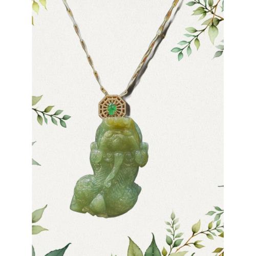 【戴昇金】天然A貨翡翠螕貅 精鑲祖母綠30分