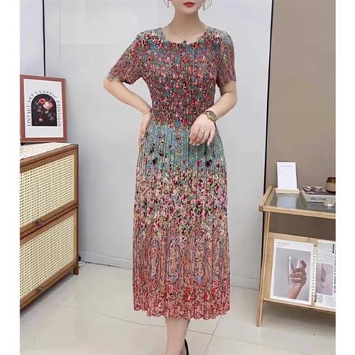 【KEITH-WILL歐風】韓國三宅風格璀璨模樣壓褶精品奢華洋裝(褶皺/修身/輕薄/小香風/中大尺碼)