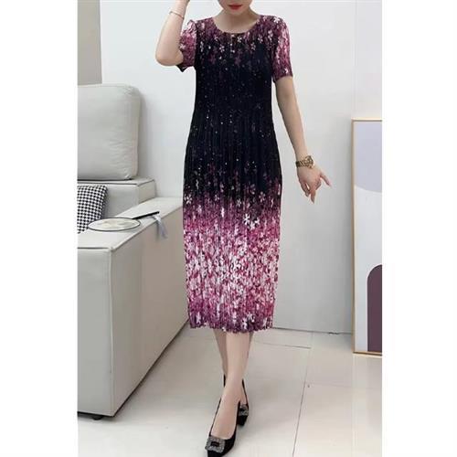 【KEITH-WILL歐風】韓國三宅風格壓褶落英繽紛精品奢華洋裝(褶皺/修身/輕薄/小香風/中大尺碼)