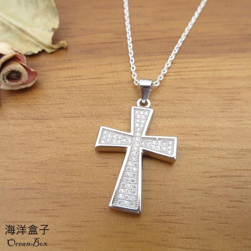 【海洋盒子】華麗閃耀璀璨鑲嵌鋯石十字架925純銀單墜.吊墜.單墜價格.外鍍專櫃級正白K