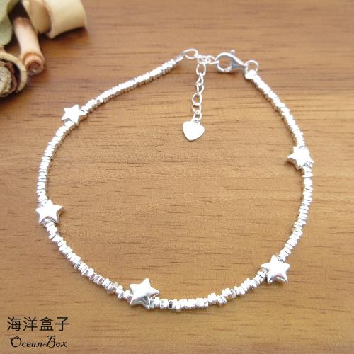 【海洋盒子】浪漫星辰細語碎銀星星925純銀手鍊.女用手鍊