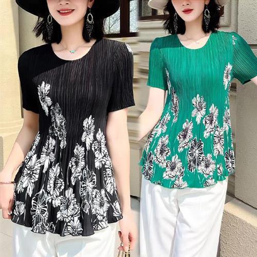 【KEITH-WILL歐風】韓國亞麻涼感舒適修身三宅風壓褶上衣(壓褶/中大尺碼/修身/輕薄/小香風)