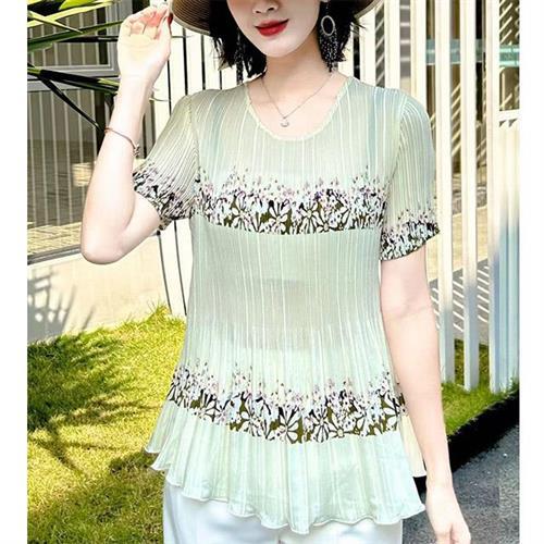 【KEITH-WILL歐風】韓國亞麻涼感獨特魅力三宅風壓褶上衣(壓褶/中大尺碼/修身/輕薄/小香風)