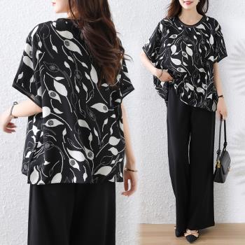 【ALLK 歐楷】新品 幾何印花上衣 黑色(尺寸L-XXL/中大尺碼/涼爽/透氣)