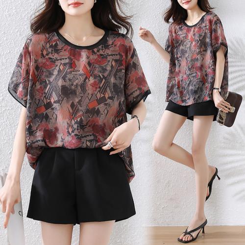 【ALLK 歐楷】新品 燙鑽印花上衣 圖片色(尺寸L-XXL/中大尺碼/涼爽/透氣)