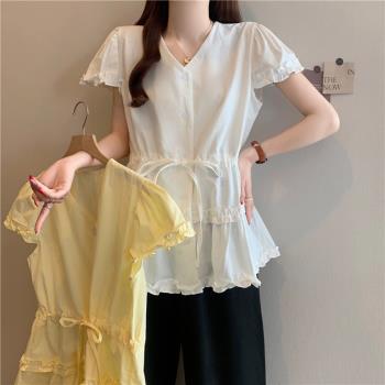 【ALLK 歐楷】新品 綁帶層次上衣 共2色(尺寸L-XXL/中大尺碼/涼爽/透氣)