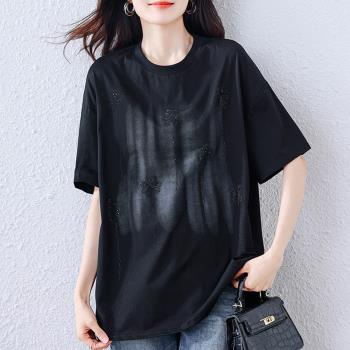 【ALLK 歐楷】新品 立體燙鑽上衣 黑色(尺寸L-XXL/中大尺碼/涼爽/透氣)