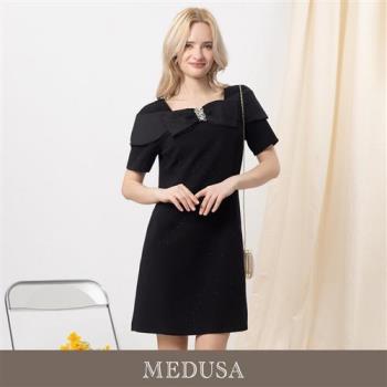 現貨【MEDUSA 曼度莎】法式大蝴蝶結鑽飾小禮服（M-XL）｜小禮服 短袖禮服 媽媽禮服
