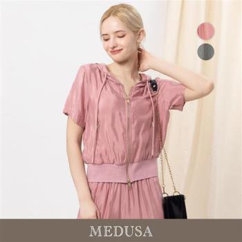 現貨【MEDUSA 曼度莎】輕盈絲感短袖連帽外套 - 2色（M-XL）｜薄外套 女休閒外套 短袖外套