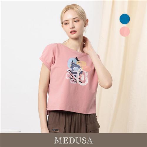 現貨【MEDUSA 曼度莎】撞色抽象塗鴉造型領口T恤 - 2色（M-XL）｜女休閒上衣 短袖T恤 夏季穿搭