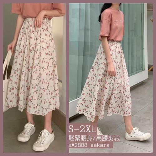  AKARA 法式浪漫款香草碎花飄逸長裙(春秋 2XL有 顯瘦身剪裁 中大尺碼)