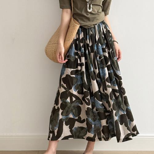 【nata】油畫風設計A字圓裙（共二色）M-L