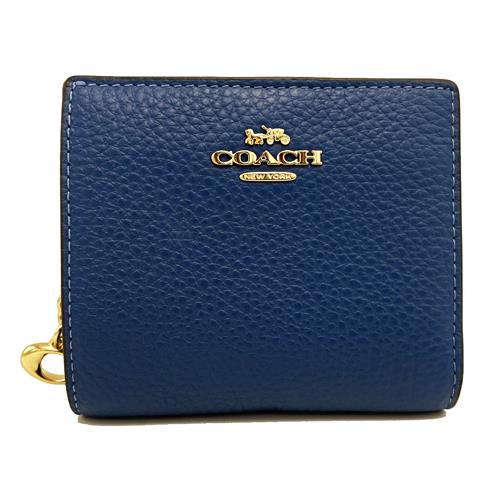 【COACH】素面牛皮字母C拉鍊零錢袋鈔票短夾(湛海藍)