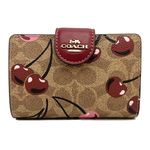 【COACH】C LOGO櫻桃印花鈔票零錢袋中夾(櫻桃紅/焦糖)
