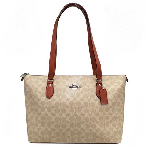 【COACH】經典C LOGO肩背大購物/托特包(卡其橘)