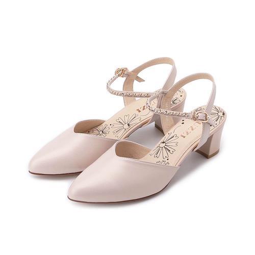 LUZZI 尖頭鍊條跟鞋 粉 女鞋 鞋全家福