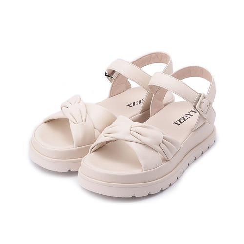 LUZZI 交叉厚底涼鞋 米 女鞋 鞋全家福