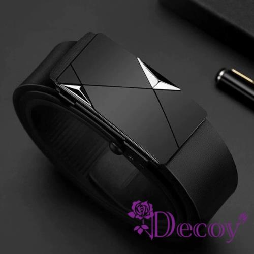 【Decoy】商務幾何 男仕輕奢金屬自動扣皮帶/銀色
