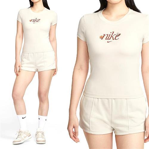 Nike CHLL KNIT Tee EDAY 女款 米色 刺繡Logo 圓領 合身 運動 短袖 HF9723-104