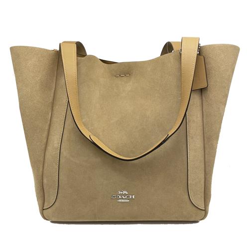 【COACH】HADLEY素面麂皮肩背大購物托特包(卡其色)