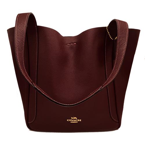 【COACH】HADLEY素面牛皮肩背大購物托特包(深咖紅)